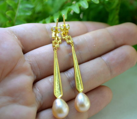 Cercei argint aurit, perle naturale roz [2]