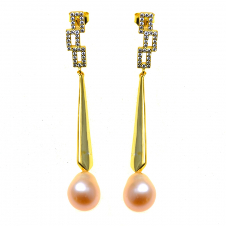 Perle naturale - Cercei argint aurit, perle naturale roz