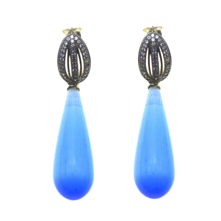 Cercei argint - Cercei argint, Blue Cat's Eye si cristale CZ A Vintage Collection