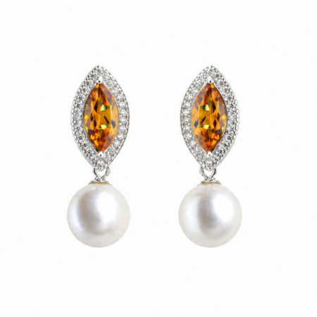 Pietre naturale - Cercei argint, Citrine marquise si perle naturale A Vintage Collection