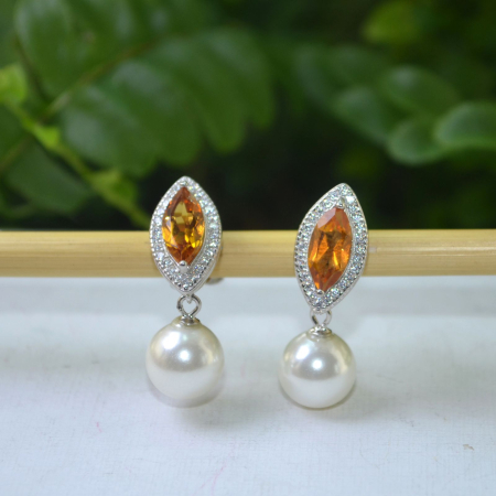 Cercei argint, Citrine marquise si perle naturale A Vintage Collection [3]