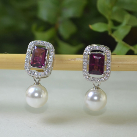 Cercei argint cu granate Rodolit, perle si cristale CZ A Vintage Collection [1]