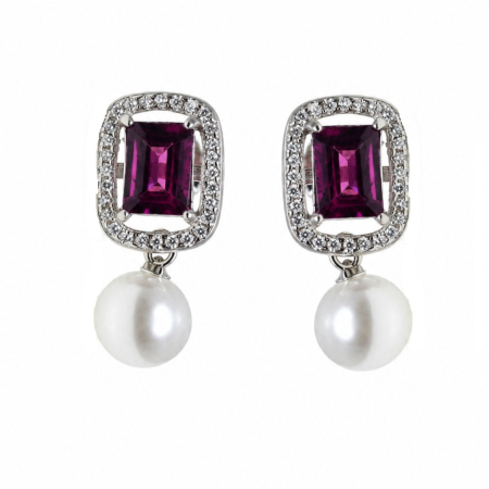 Cercei argint - Cercei argint cu granate Rodolit, perle si cristale CZ A Vintage Collection