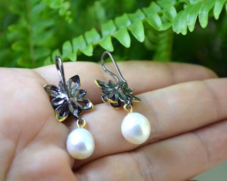 Cercei argint, design floral, perle naturale [2]