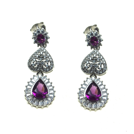 Pietre semipretioase si pretioase - Cercei argint "Drop", ametiste cu cristale CZ