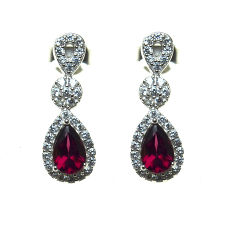 Pietre semipretioase si pretioase - Cercei argint Drop, granate Rodolite si topaze albe