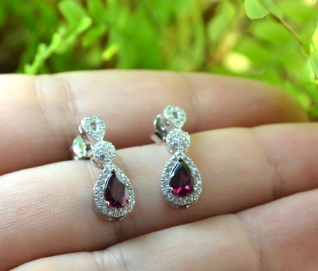 Cercei argint Drop, granate Rodolite si topaze albe [1]