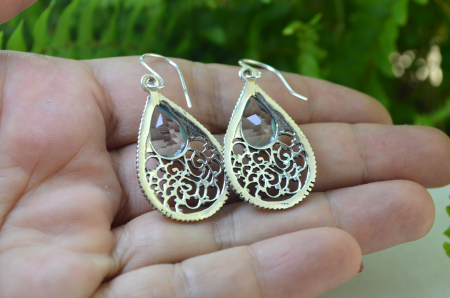 Cercei argint etnici, filigran,  Blue Topaz Crystal CZ [2]