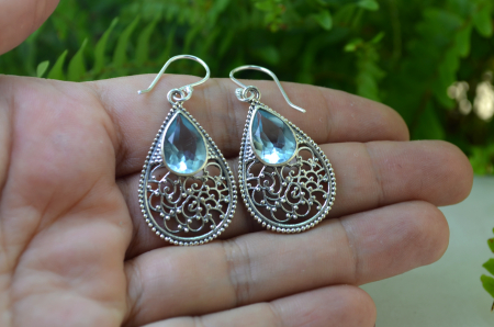 Cercei argint etnici, filigran,  Blue Topaz Crystal CZ [1]