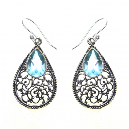 Cercei argint - Cercei argint etnici, filigran,  Blue Topaz Crystal CZ