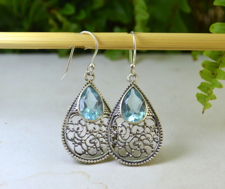 Cercei argint etnici, filigran,  Blue Topaz Crystal CZ [3]