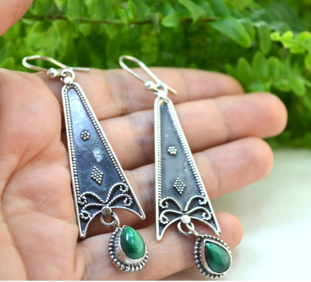 Cercei argint etnici, malachit [1]