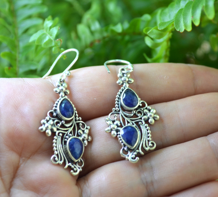 Cercei argint etnici, Safire naturale fatetate [1]