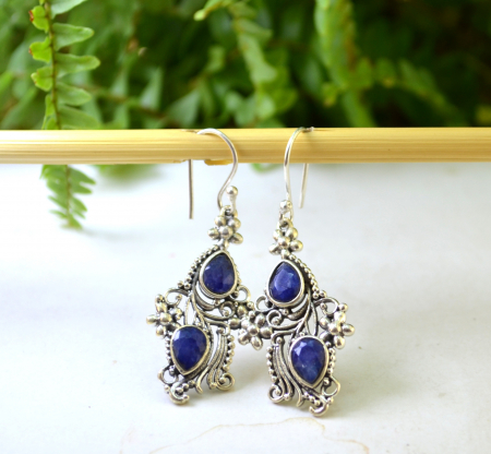 Cercei argint etnici, Safire naturale fatetate [3]