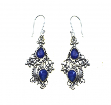 Cercei argint etnici, Safire naturale fatetate