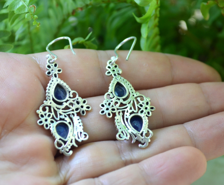 Cercei argint etnici, Safire naturale fatetate [2]