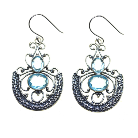 Cercei argint - Cercei argint, filigran, Blue Topaz Crystal CZ