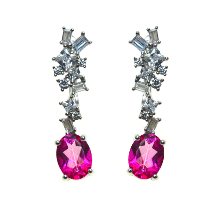 Pietre semipretioase si pretioase - Cercei argint, Fucsia Topaz si Baguettte Crystal CZ