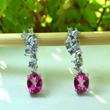 Cercei argint, Fucsia Topaz si Baguettte Crystal CZ [1]