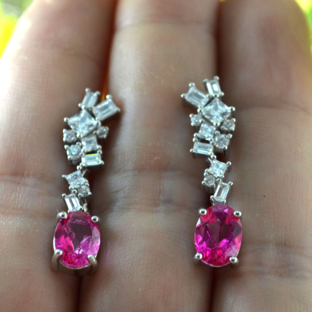 Cercei argint, Fucsia Topaz si Baguettte Crystal CZ [2]