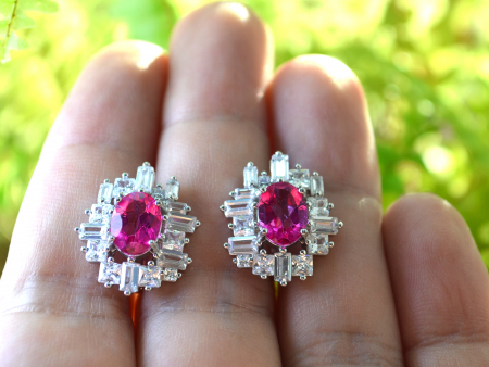 Cercei argint, Fucsia Topaz si Baguettte CZ [2]