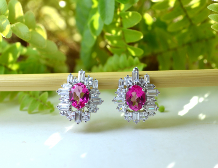 Cercei argint, Fucsia Topaz si Baguettte CZ [3]