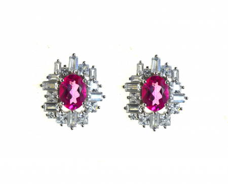 Cercei argint, Fucsia Topaz si Baguettte CZ [0]