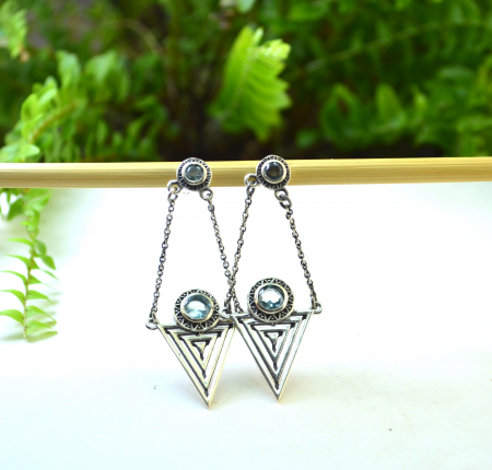 Cercei argint geometrici, Blue CZ [3]