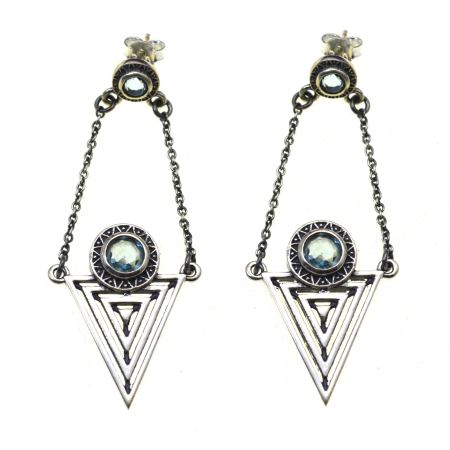 Cercei argint - Cercei argint geometrici, Blue CZ