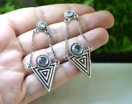 Cercei argint geometrici, Blue CZ [1]