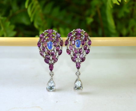 Cercei argint, Granate Rodolite, Kianite si Acvamarine [3]