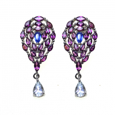 Pietre semipretioase si pretioase - Cercei argint, Granate Rodolite, Kianite si Acvamarine