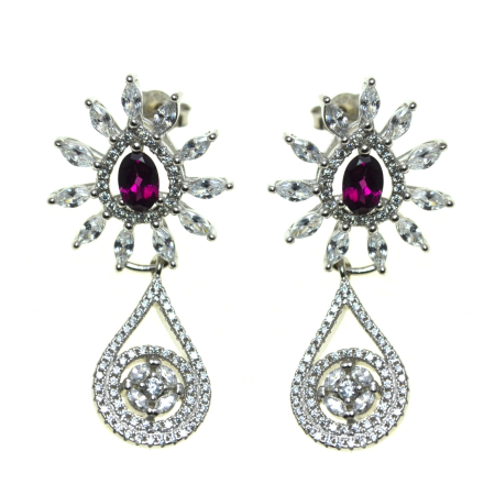 Pietre semipretioase si pretioase - Cercei argint granate Rodolite cristale CZ cubic zirconia