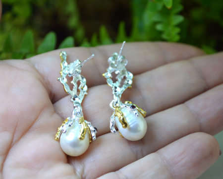 Cercei argint, granate si perle naturale Baroque [2]