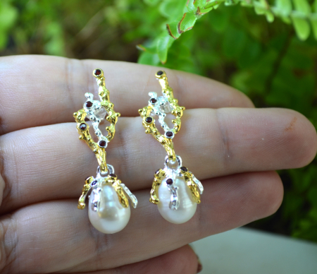 Cercei argint, granate si perle naturale Baroque [1]