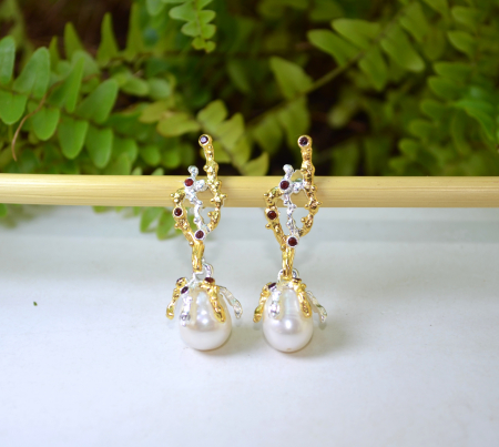 Cercei argint, granate si perle naturale Baroque [3]