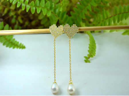 Cercei argint lungi model heart cristale Cubic Zirconia perle naturale lucrati manual [1]