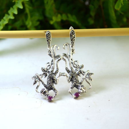 Cercei argint Maimute cu rubine si marcasite A Vintage Collection [3]