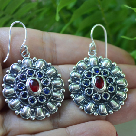 Cercei argint Mandala vintage, Ruby si Sapphire CZ A Vintage Collection [1]