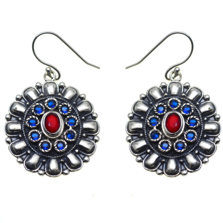 REDUCERI - Cercei argint Mandala vintage, Ruby si Sapphire CZ A Vintage Collection