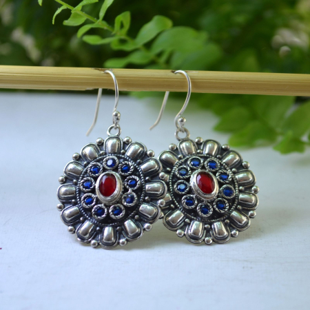 Cercei argint Mandala vintage, Ruby si Sapphire CZ A Vintage Collection [3]