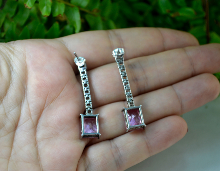 ercei argint minimalisti Pink Crystal CZ cubic zirconiz design clasic minimalist [2]