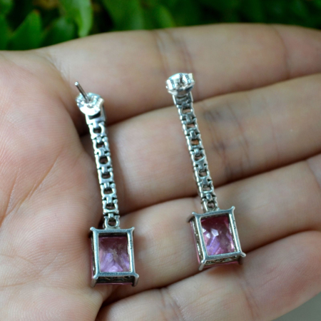ercei argint minimalisti Pink Crystal CZ cubic zirconiz design clasic minimalist [2]