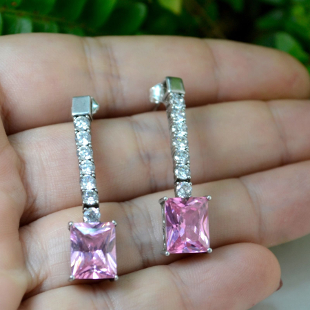 ercei argint minimalisti Pink Crystal CZ cubic zirconiz design clasic minimalist [1]