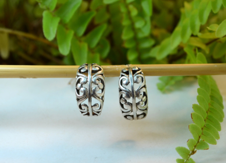 Cercei argint fini model Hoop creole design floral [3]