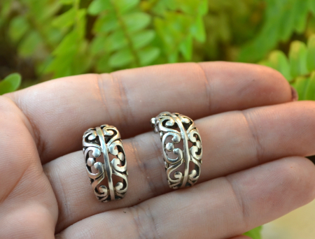 Cercei argint fini model Hoop creole design floral [1]