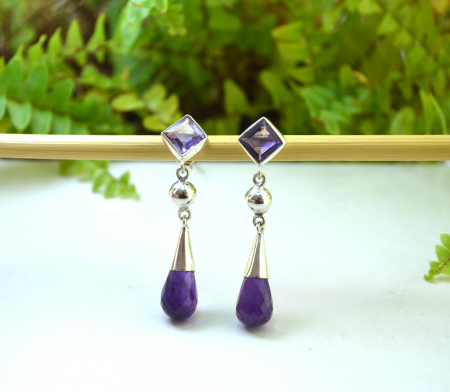 Cercei argint, model Drop, ametiste [3]