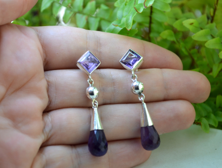 Cercei argint, model Drop, ametiste [1]