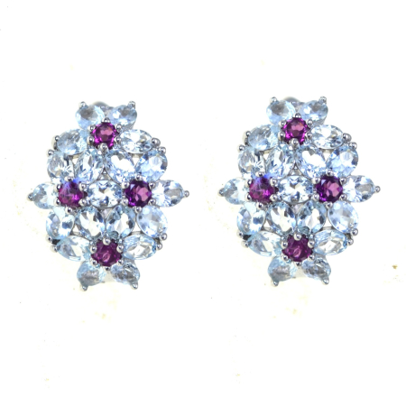 Pietre semipretioase si pretioase - Cercei argint moderni,  Acvamarine si Granate Rodolite