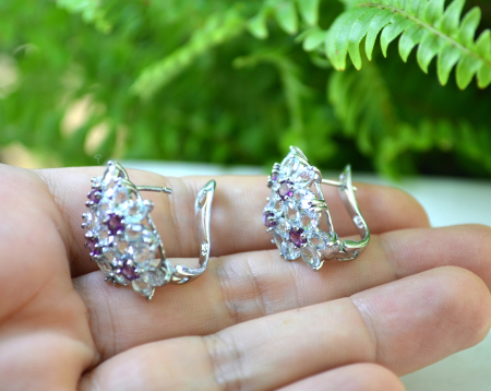 Cercei argint moderni,  Acvamarine si Granate Rodolite [2]
